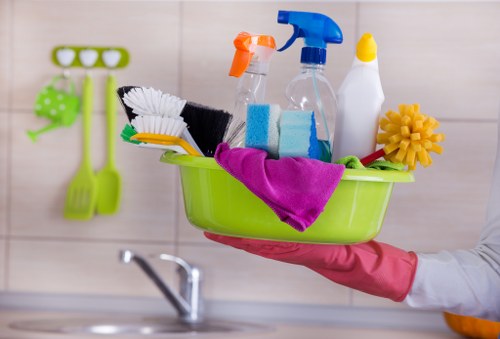 Commercial cleaning team working in a Clapham office building