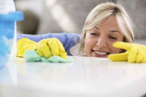 Cleaner reviewing health and safety procedures before starting work